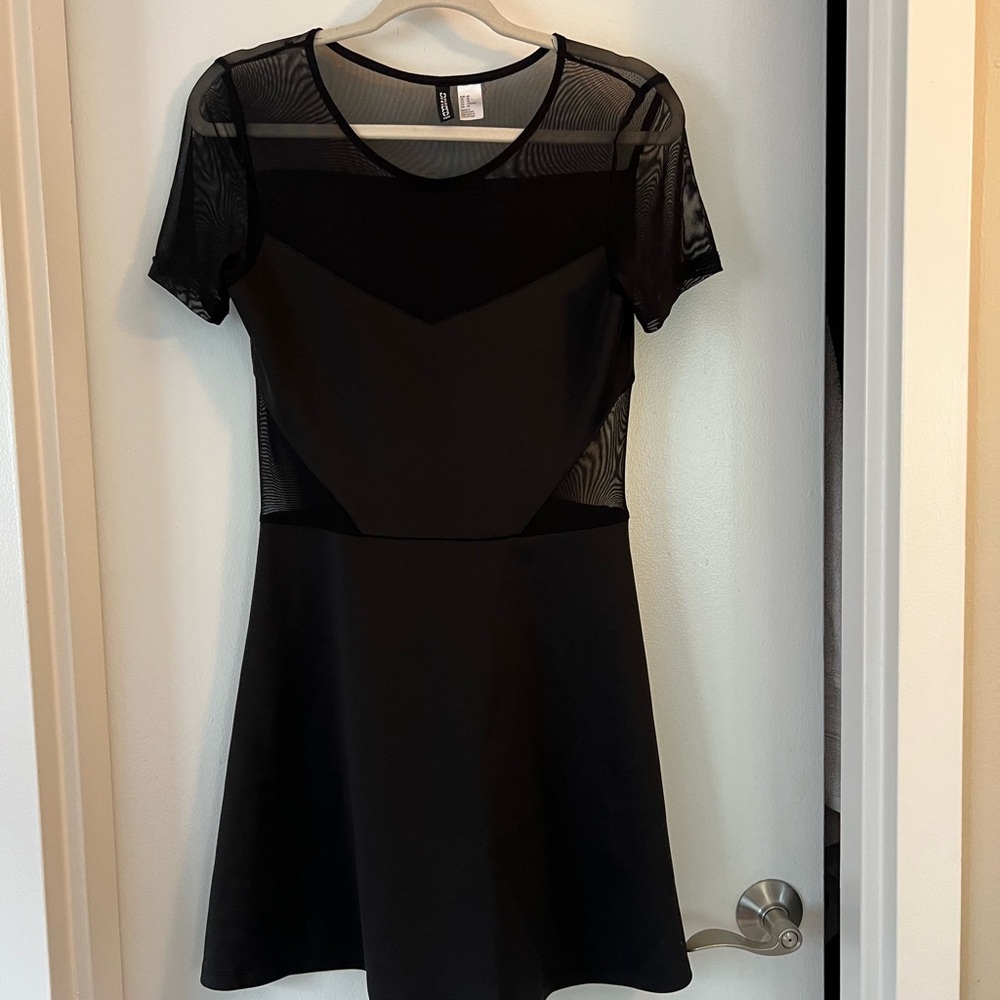 H&M Black A-Line Sheer Mini Dress